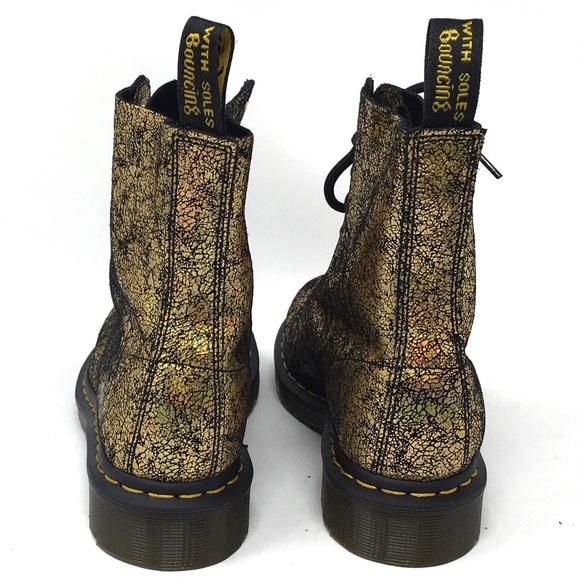 🔴SOLD Dr. Martens 1460 Pascal Gold Iridescent Crackle Metallic Leather Boots, - Picture 7 of 13